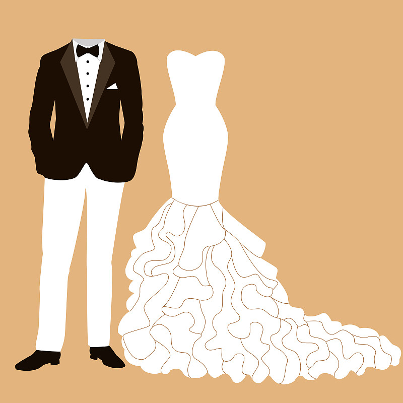 婚礼,卡片,新郎,新娘,褐色,绘画插图,忙碌,衬衫,套装,卡通