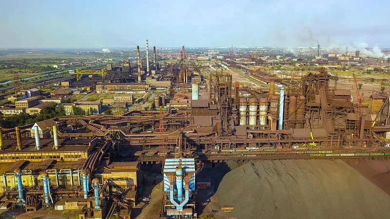 工厂,工业,烟斗,航拍视角,环境,烟,钢厂,在上面