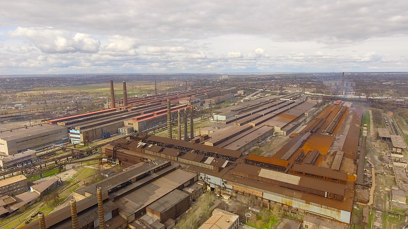 工厂,工业,烟斗,航拍视角,环境,烟,钢厂,飞