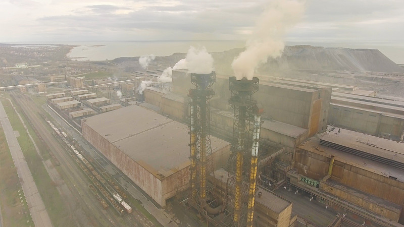 工厂,工业,烟斗,航拍视角,环境,烟,钢厂,在上面