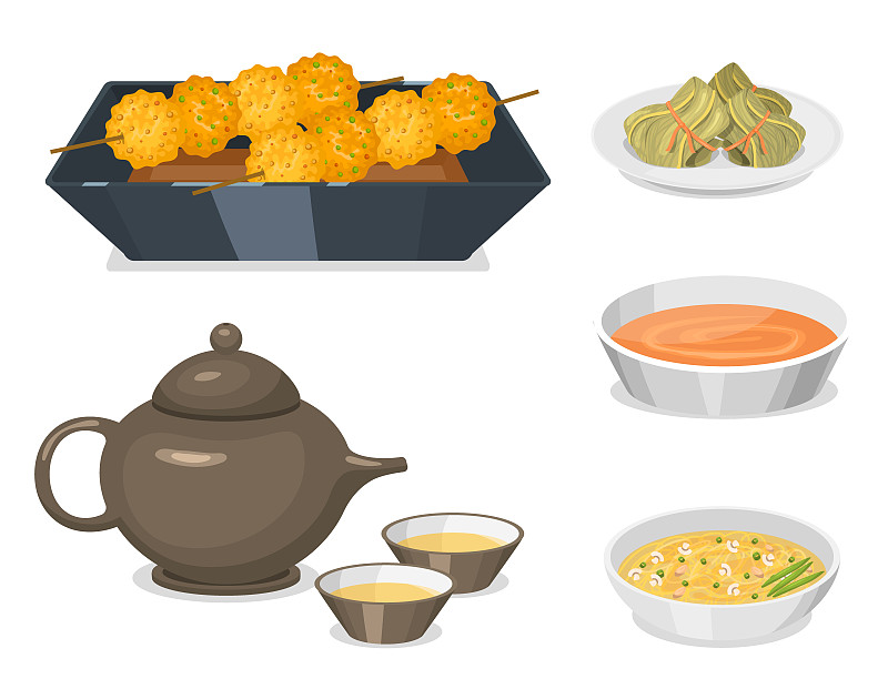 美味,盘子,晚餐,绘画插图,瓷器,矢量,传统,膳食,食品,亚洲