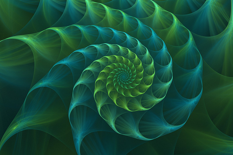 贝壳,鹦鹉螺,绿色,分形,蓝色,抽象,黄金分割,纹理效果,档案,绘画插图