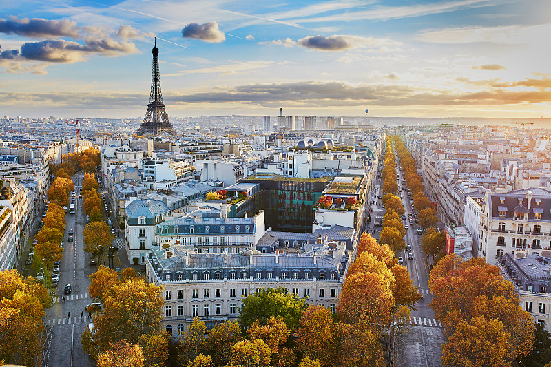 都市风景,法国,全景,航拍视角,巴黎,纪念碑,天空,水平画幅,云,无人