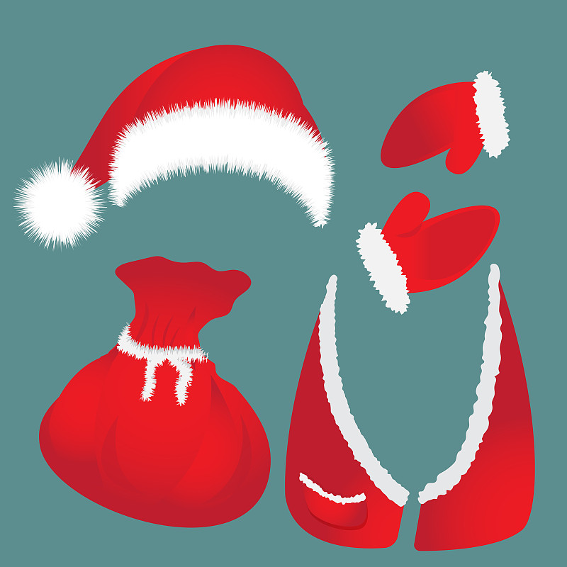 圣诞老人,手套,马甲,帽子,个人随身用品,圣诞帽,新的,刘海,绘画插图