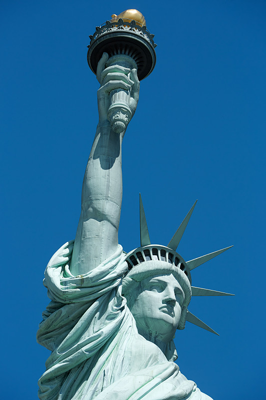 自由女神像,纽约,天空,顶部,蓝色,燃烧的火炬,自由岛,垂直画幅,纪念碑,艺术