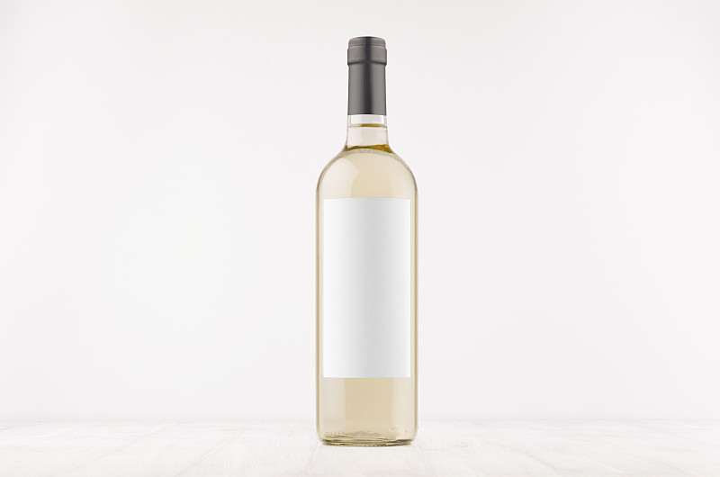 标签,白色,厚木板,空白的,酒瓶,透明,轻蔑的,正下方视角,葡萄酒,留白