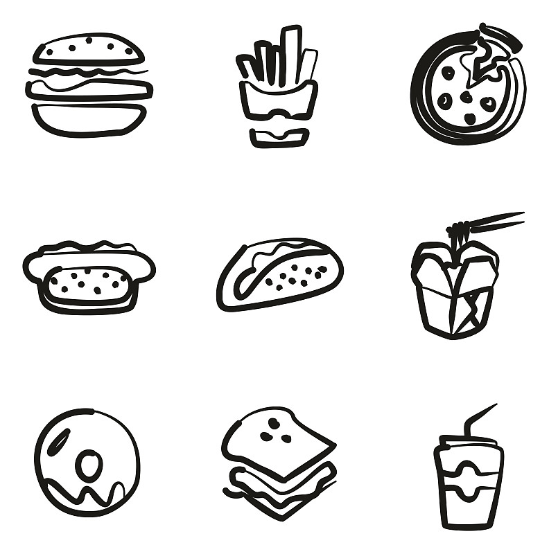 计算机图标,快餐,垂直画幅,绘画插图,热饮,盒子,饮料,面包,牛肉汉堡,暴饮暴食