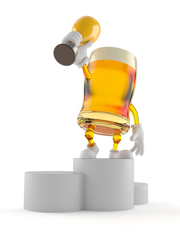 性格,奖杯,黄金,啤酒,拿着,垂直画幅,拉格啤酒,绘画插图,第一名,含酒精饮料