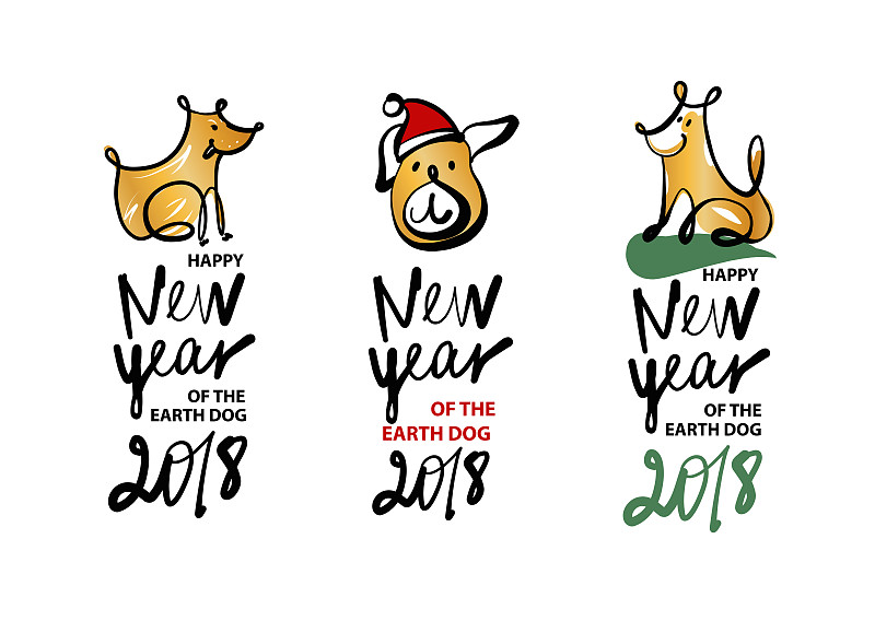 小狗,2018,符号,狗,图像,草图,新年前夕,数字3,布置