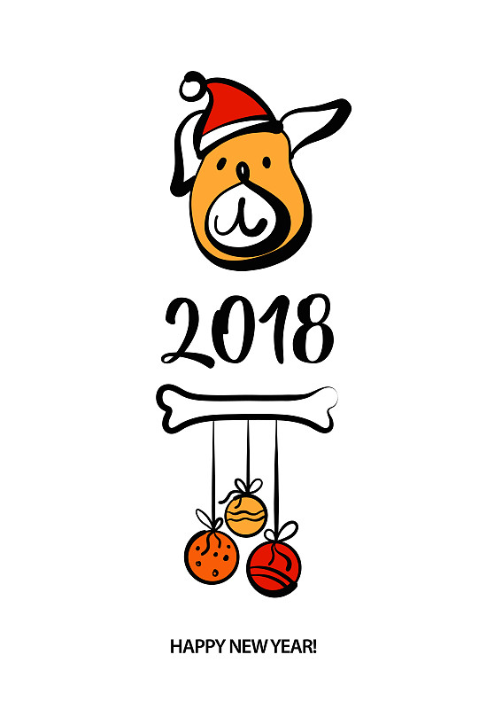 小狗,2018,符号,狗,草图,新年前夕,数字4,图像,布置