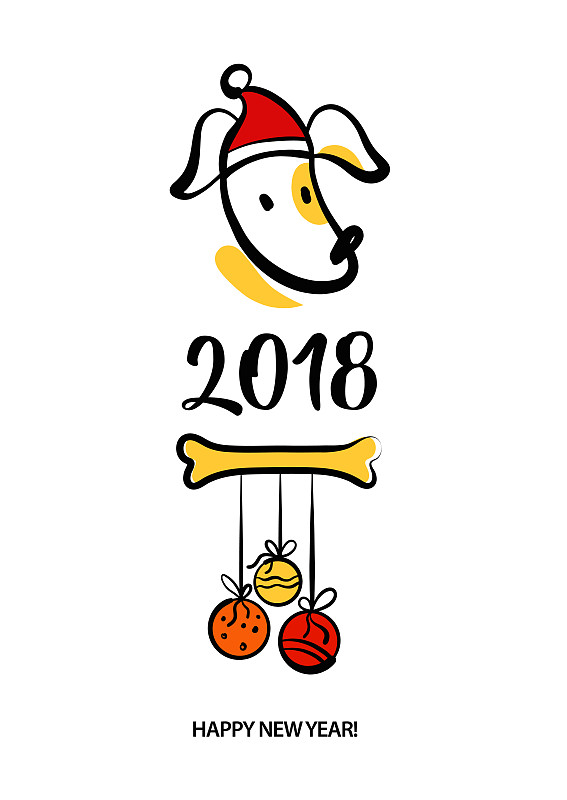 小狗,2018,符号,狗,图像,新年前夕,草图,数字4,布置
