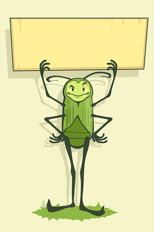 甲虫,绿色,拿着,垂直画幅,艺术,绘画插图,夏天,卡通,蝗虫