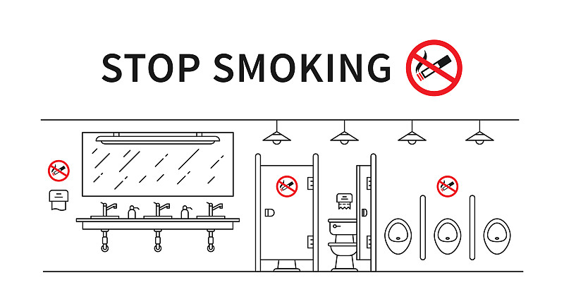 绘画插图,公共厕所,禁止吸烟记号,矢量,公园,美国,杂物间,水平画幅,洗手间标志