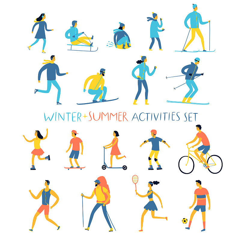 夏天,卡通,冬天,休闲活动,垂直画幅,雪,绘画插图,性格,滑板,安全帽