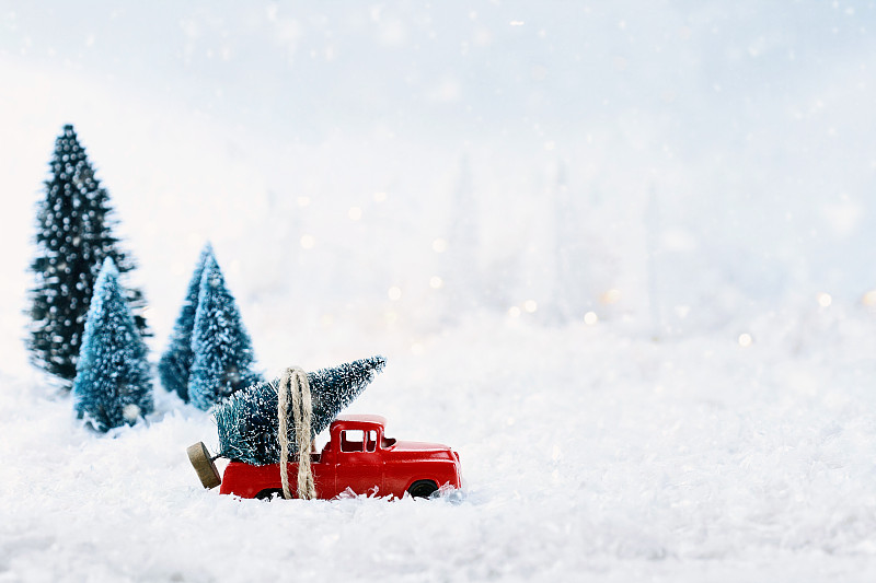 玩具卡车,圣诞树,贺卡,留白,暴风雨,雪,古老的,古典式,工业,白色