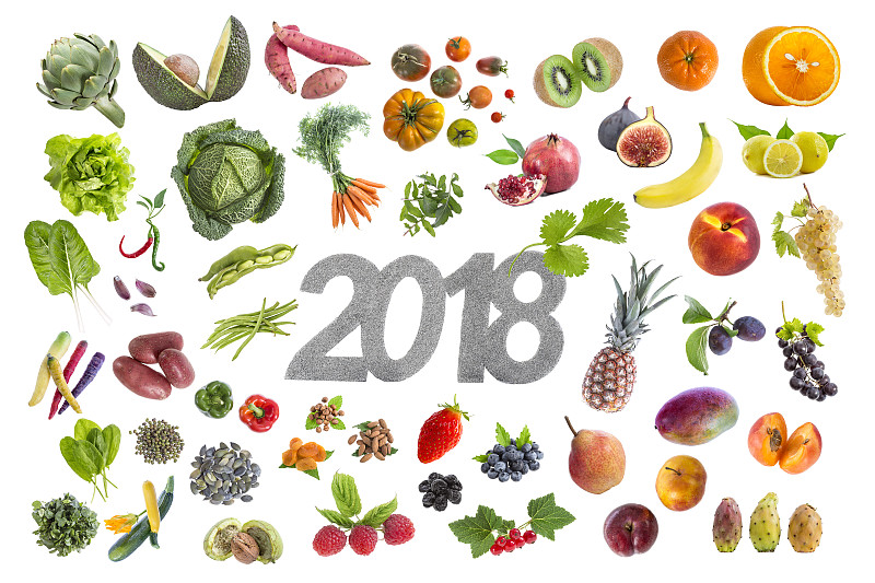 决心,白色,数字5,蔬菜,水果,2018,新年前夕,表现积极,留白,新的