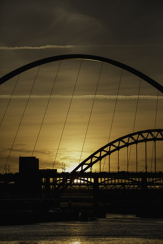 桥,泰恩河,垂直画幅,水,天空,夜晚,无人,符号,英格兰,21世纪