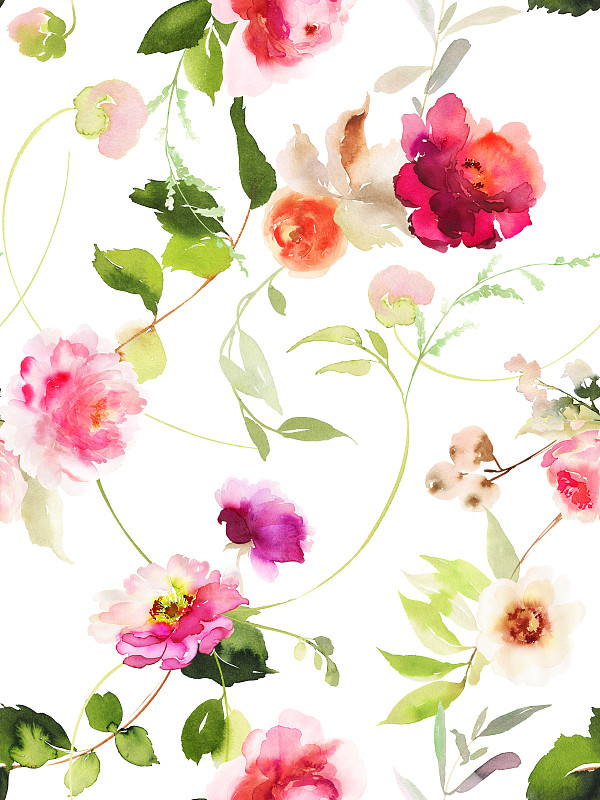 夏天,式样,手艺,水彩画,垂直画幅,绘画插图,美,艺术,纺织品,组物体