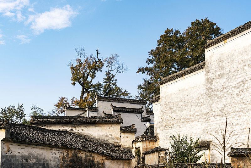 乡村,远古的,秋天,建筑檐口,安徽省,庭院,明朝风格,古典风格,围墙,中世纪时代