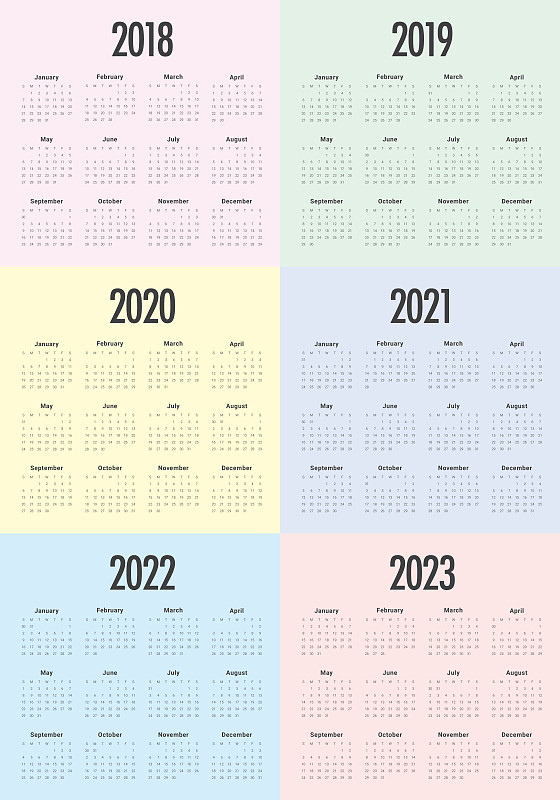 日历,2023年,2021,2020,2019,2018,矢量,垂直画幅,无人,历日