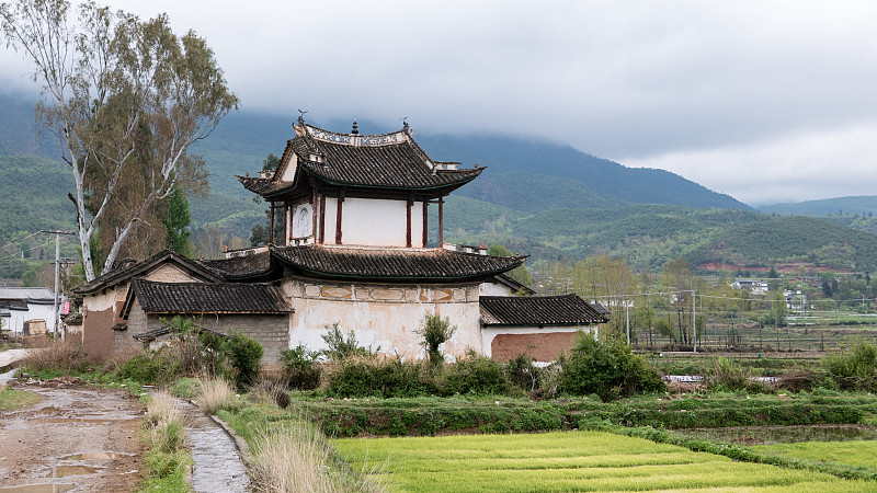 寺庙,云南省,剑川,沙溪,乡村风格,天空,水平画幅,无人,传统,古老的