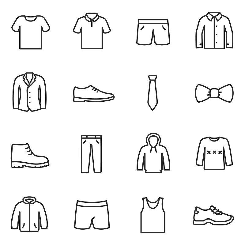 衣服,男人,计算机图标,线条,多样,马球,绘画插图,符号,衬衫,连帽运动外套