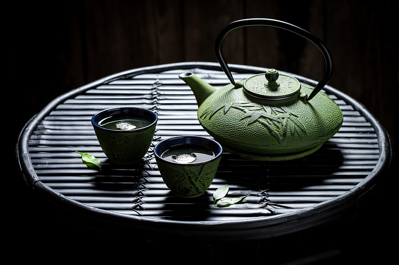茶杯,茶壶,绿茶,墨竹,拐杖糖,褐色,水平画幅,无人,传统,饮料