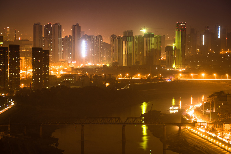 在之间,都市风景,夜晚,航拍视角,汉口,汉江,湖北省,暗色,照明设备,交通