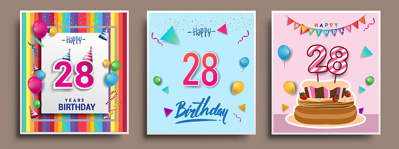贺卡,气球,生日,模板,矢量,生日蛋糕,请柬,五彩纸屑,多色的,聚会