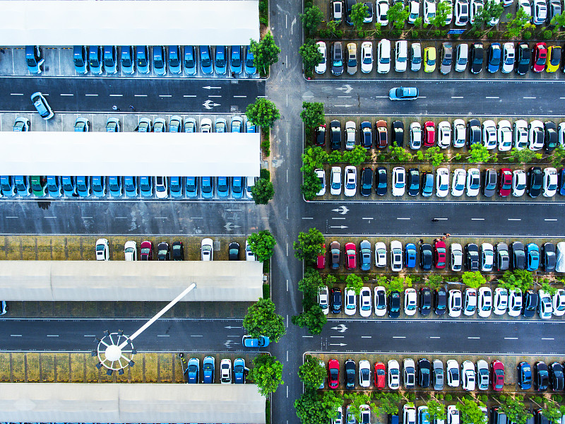 停车场,状态良好,高视角,古老的,陆用车,无人机,都市风景,沥青,街道,购物中心