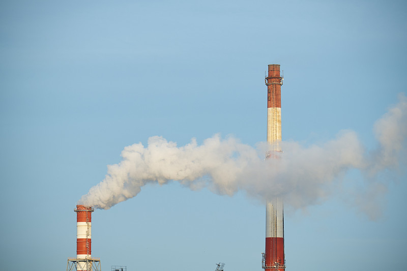 工厂,管道,浓烟,烟,天空,风,重的,气候,水平画幅,云
