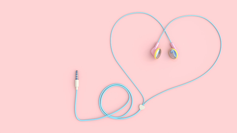 耳机,心型,粉色,彩色蜡笔,粉色背景,电缆,贺卡,水平画幅,形状,情人节