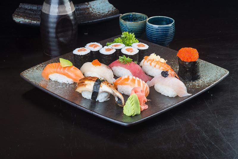 日本食品,鱼子酱,水平画幅,传统,生食,膳食,海产,组物体,马来西亚,虾