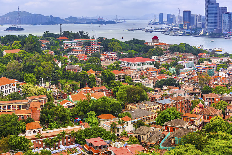 厦门,建筑,城市天际线,地形,都市风光,水,天空,美,水平画幅,云