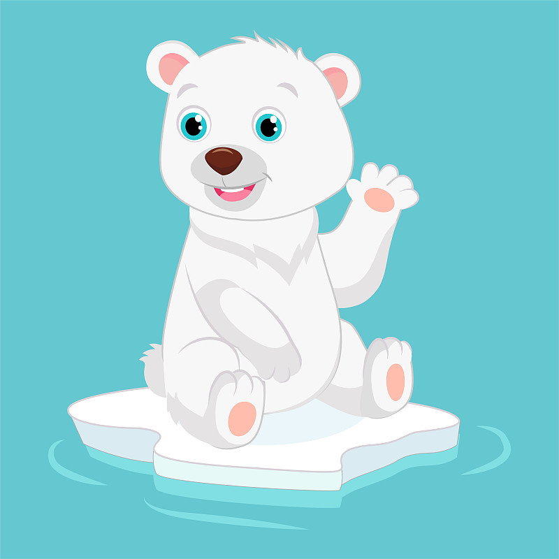 绘画插图,矢量,可爱的,手,幸福,北极熊,小的,水,雪,爪子
