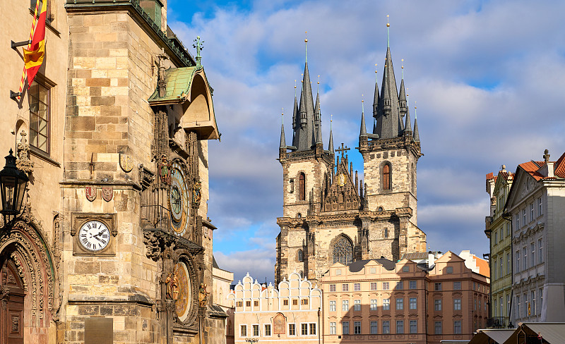 布拉格镇礼堂,布拉格,捷克,天空,水平画幅,云,无人,古城