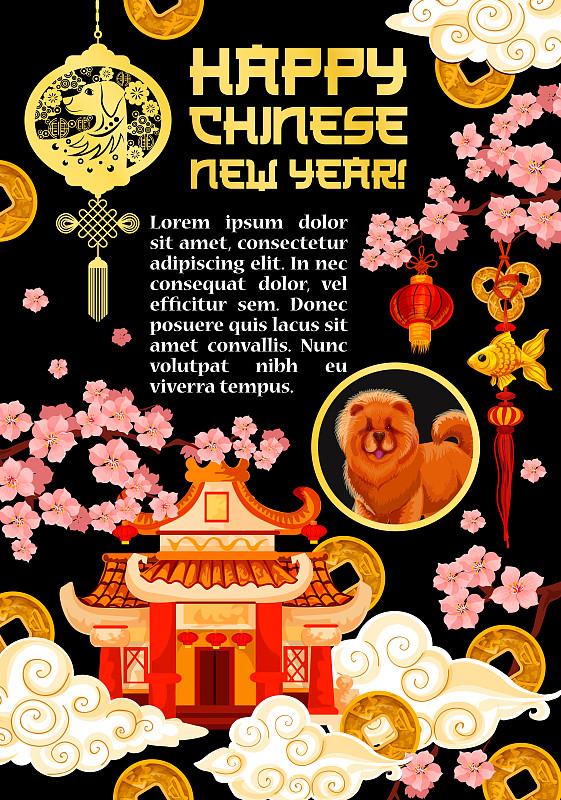 新年前夕,贺卡,狗,矢量,幸福,松狮,象形文字,中国元宵节,明信片,花瓣