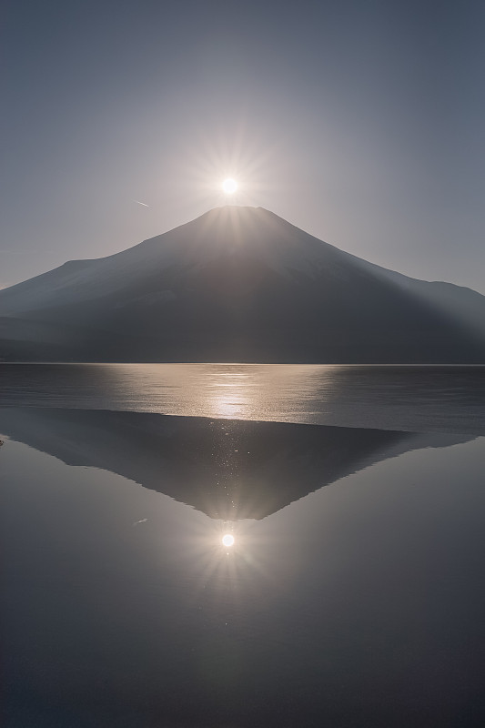 山,富士山,垂直画幅,水,天空,美,雪,无人,火山地形,户外