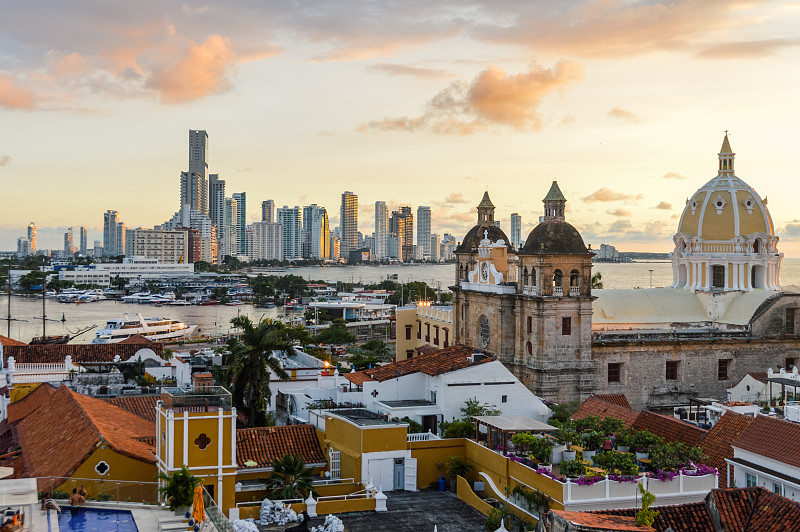 卡塔赫纳,哥伦比亚,南美,水,水平画幅,海港,旅行者,户外,都市风景