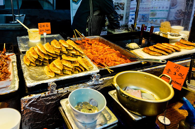 首尔,街头食品,南大门市场,玉米粉热狗,明洞,快餐车,经加工的肉,街市,面糊,虾
