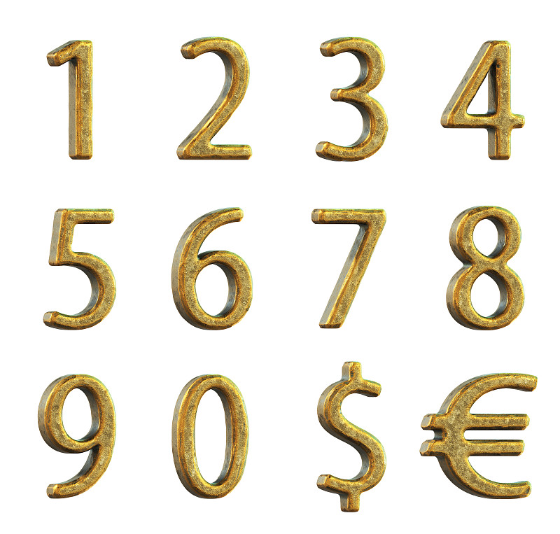 古典式,数字,三维图形,黄金,白色背景,美,字母,古董,拉丝金属,水平画幅