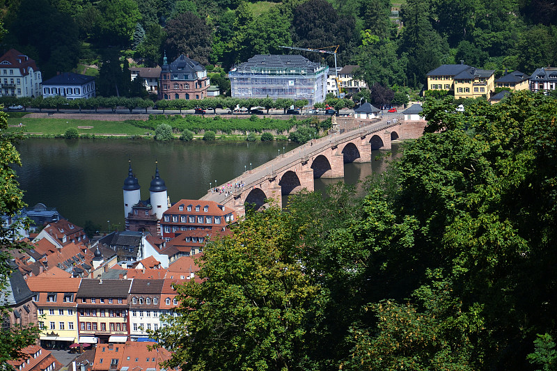 古老的,桥,内卡河,海德堡,德国,海德堡老桥,在上面,水,天空,留白