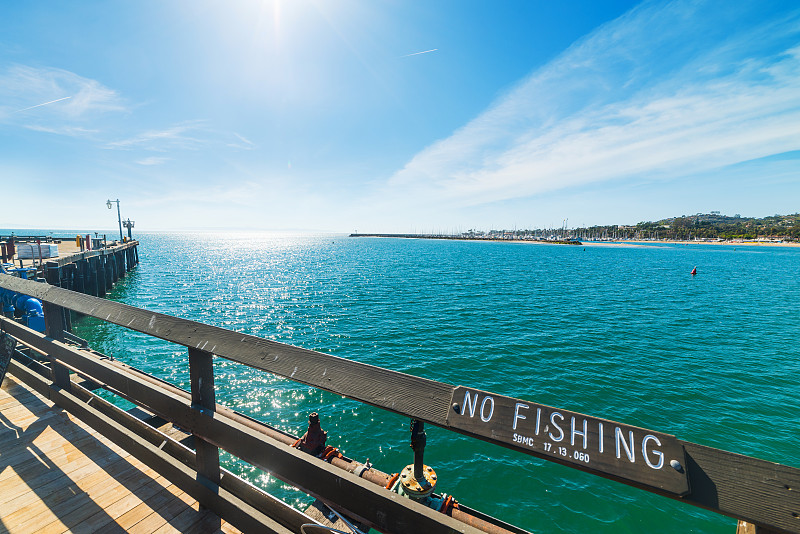 码头,圣巴巴拉,禁止钓鱼,美,水平画幅,无人,海岸地形,户外,明亮,海滩