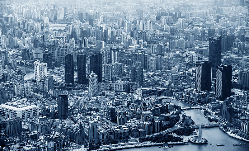 都市风景,上海,航拍视角,留白,高视角,现代,著名景点,街道,商务,旅游目的地