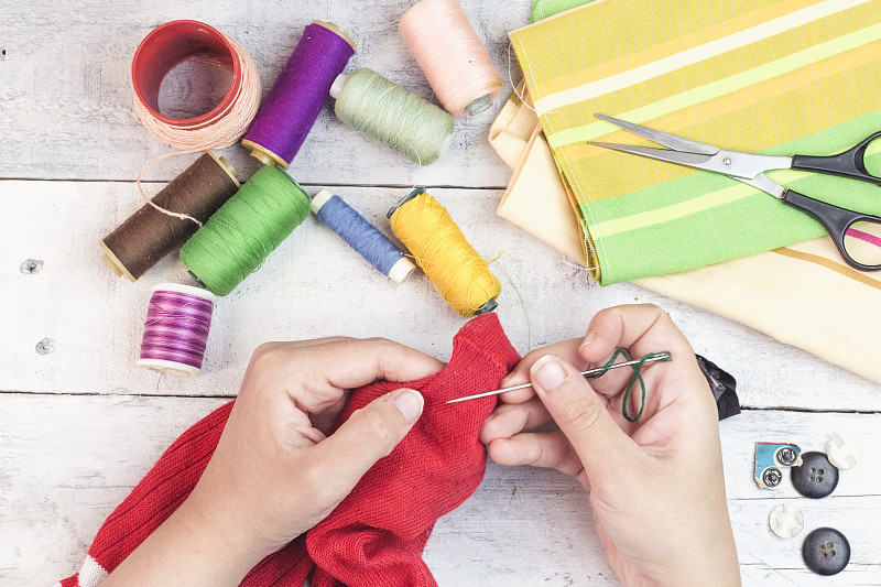 纺织品,裁缝,针,女人,手,线,休闲活动,水平画幅,棉,部分
