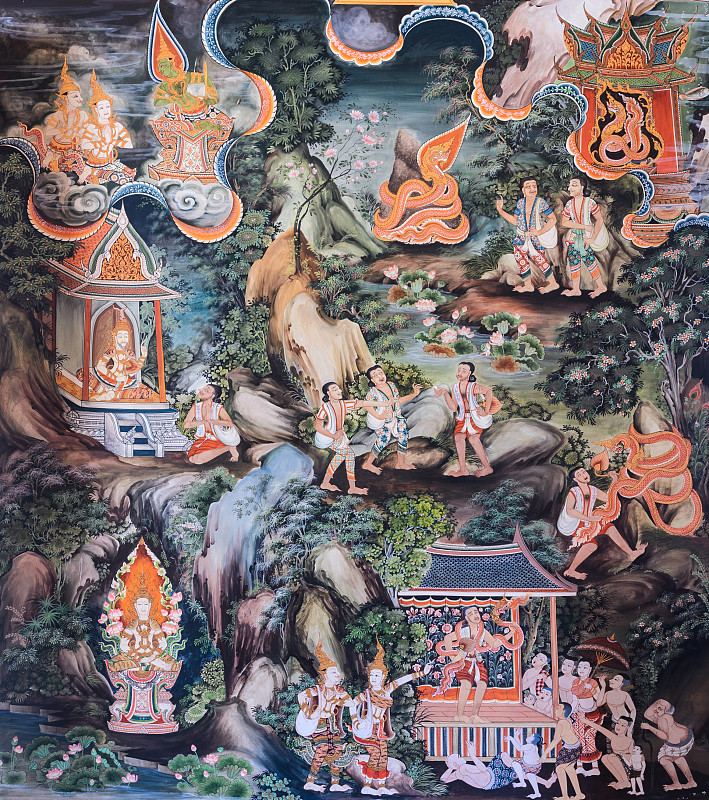 壁画,艺术,寺庙,佛教,文学,传统,古老的,泰国,佛,远古的