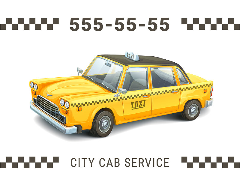 绘画插图,出租车,汽车,复杂,名片,黄色出租车,白色背景,设计,服务