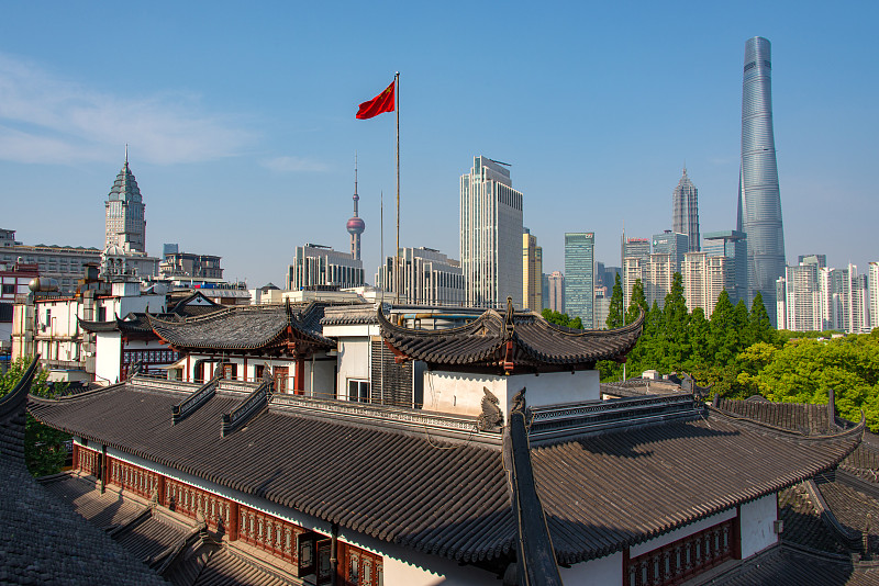上海,城市天际线,古老的,现代,胡同,水平画幅,无人,古城,户外,浦东