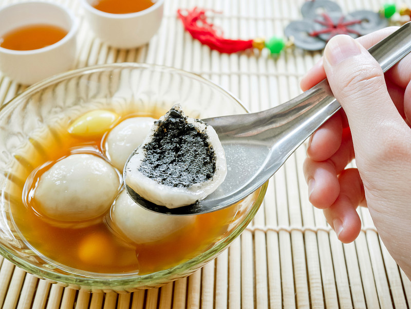 芝麻,塞满了的,黑色,甜食,米饭炸肉饼,球,新的,冬至,生姜,甜点心