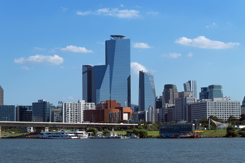 都市风景,首尔,海港,乘船游,客船,办公室,天空,水平画幅,云,城市扩张